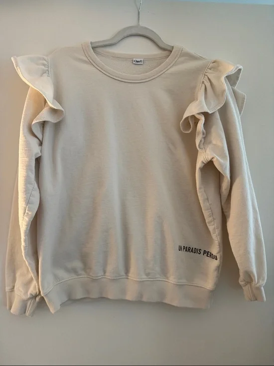 Clare V. Cream Ruffle-Shoulder Sweatshirt - Picture 5 of 11